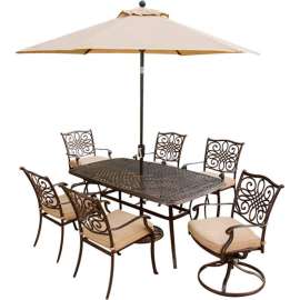 Hanover Traditions 7 Piece Outdoor Dining Set w/ Umbrella Table