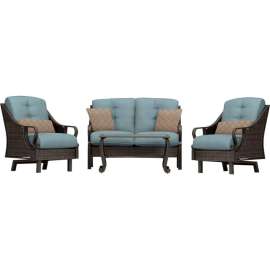 Hanover Ventura 4 Piece Woven Patio Set, Ocean Blue