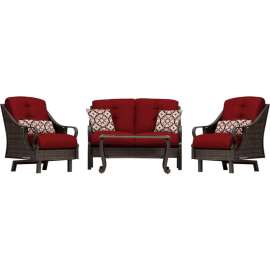 Hanover Ventura 4 Piece Woven Patio Set, Crimson Red