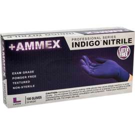 Ammex AINPF Textured Medical/Exam Nitrile Gloves, Powder-Free, Indigo, Small, 100/Box