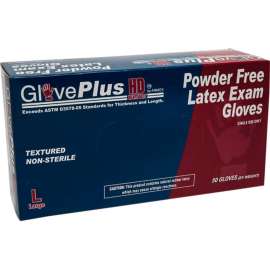 Ammex GLPHD GlovePlus Medical/Exam Latex Gloves, Powder-Free, 12"L, Blue, L, 50/Box
