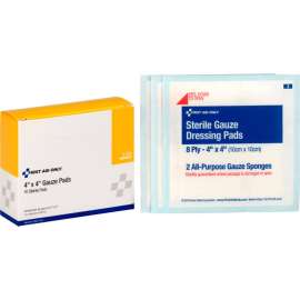 First Aid Only Sterile Gauze Pads, 4" x 4", 10/Box