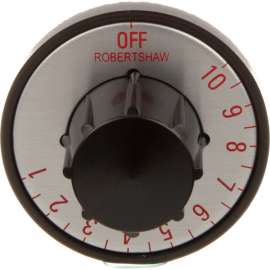 Allpoints 22-1594 2" Black Warmer / Steamer Thermostat Knob with Silver Insert (Off, 1-10)