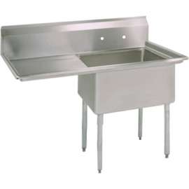 BK Resources 1-Comp Sink, 18x18x12 Deep, 8 Faucet Holes, 18L Drainboard, Galvanized Legs