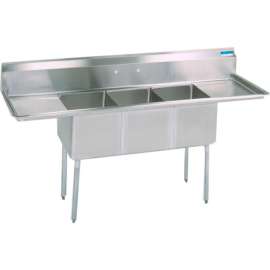 BK Resources 3-Compartment Sink, 18X18X12 Deep, 8 Faucet Holes, 18 Drainboardss