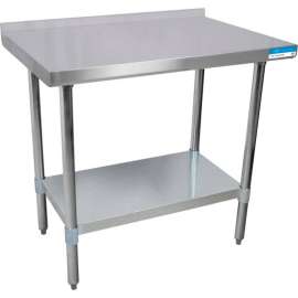 BK Resources Workbench W/Undershelf, 18 Ga. 430 Series Stainless, 1-1/2" Backsplash, 36"Wx18"D
