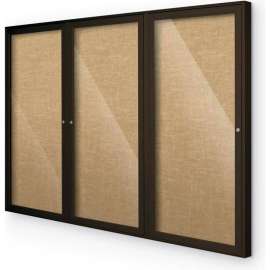 Balt Outdoor Enclosed Bulletin Board Cabinet,3-Door 96"W x 48"H, Coffee Trim, Natural