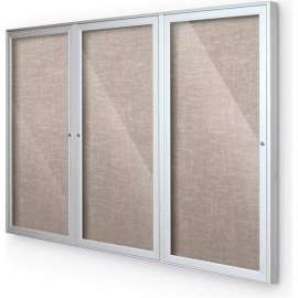 Balt Outdoor Enclosed Bulletin Board Cabinet,3-Door 72"W x 36"H, Silver Trim, Gray