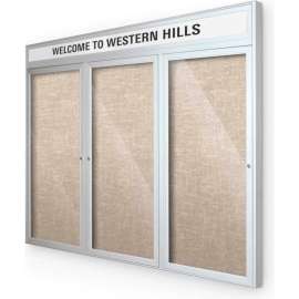 Balt Outdoor Headline Bulletin Board Cabinet,3-Door 72"W x 36"H, Silver Trim, Cotton