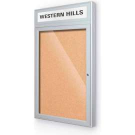 Balt Outdoor Enclosed Bulletin Board Cabinet,1-Door 24"W x 36"H, Silver Trim, Natural Cork