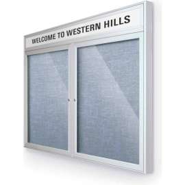 Balt Outdoor Headline Bulletin Board Cabinet,2-Door 48"W x 36"H, Silver Trim, Pac. Blue