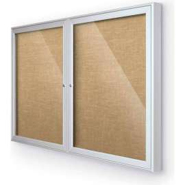 Balt Indoor Enclosed Bulletin Board Cabinet,2-Door 60"W x 36"H, Silver Trim, Natural