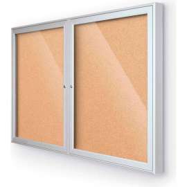 Balt Outdoor Enclosed Bulletin Board Cabinet,2-Door 60"W x 36"H, Silver Trim, Natural Cork