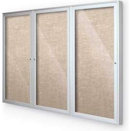 Balt Outdoor Enclosed Bulletin Board Cabinet,3-Door 72"W x 48"H, Silver Trim, Cotton
