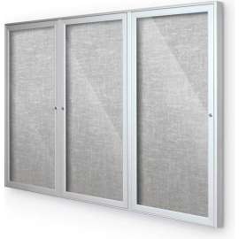 Balt Outdoor Enclosed Bulletin Board Cabinet,3-Door 72"W x 48"H, Silver Trim, Platinum