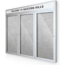 Balt Outdoor Headline Bulletin Board Cabinet,3-Door 96"W x 48"H, Silver Trim, Platinum