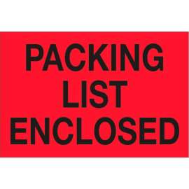 Paper Labels w/ "Packing List Enclosed" Print, 2"L x 3"W, Red & Black, Roll of 500