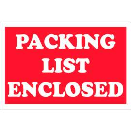 Paper Labels w/ "Packing List Enclosed" Print, 2"L x 3"W, Red & White, Roll of 500