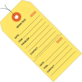 Global Industrial Consecutively Repair Tag Pre Wired#5, 4-3/4"L x 2-3/8"W, Yellow, 1000/Pk