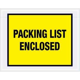 Full Face Envelopes, "Packing List Enclosed" Print, 7"L x 5-1/2"W, Yellow, 1000/Pack