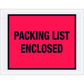 Full Face Envelopes, "Packing List Enclosed" Print, 7"L x 5-1/2"W, Red, 1000/Pack