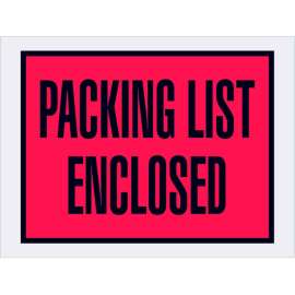 Full Face Open End Envelopes, "Packing List Enclosed" Print, 6"L x 4-1/2"W, Red, 1000/Pack