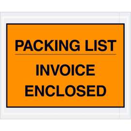 Full Face Envelopes, "Packing List/Invoice Enclosed" Print, 5-1/2"Lx4-1/2"W, Orange, 1000/Pack