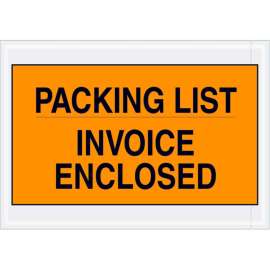 Full Face Envelopes, "Packing List/Invoice Enclosed" Print, 10"L x 7"W, Orange, 1000/Pack