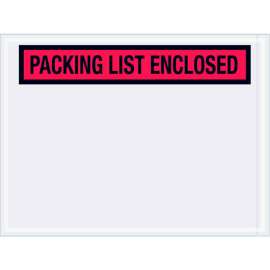 Panel Face Envelopes , "Packing List Enclosed" Print, Top Opening, 6"L x 4-1/2"W, Red, 1000/Pack