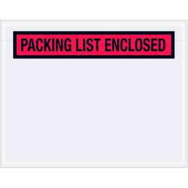 Panel Face Envelopes, "Packing List Enclosed" Print, 7"L x 5-1/2"W, Red, 1000/Pack