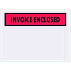 Panel Face Envelopes, "Invoice Enclosed" Print, 6"L x 4-1/2"W, Red, 1000/Pack
