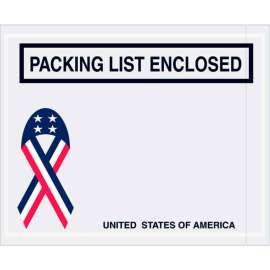 Panel Face Envelopes, USA Ribbon "Packing List Enclosed" Print, 5-1/2"Lx4-1/2"W, Rd/Wht/Blue,1000/Pk