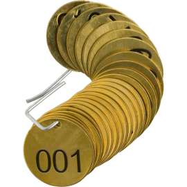 Brady 23200 Stamped Valve Tag, 25/Pkg, Brass, 1-1/2" Dia., Black/Brass