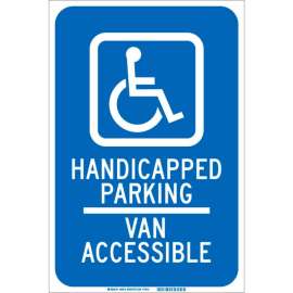 Brady 90018 Handicapped Parking Van Accessible Sign, Blue/White, Aluminum, 12"W x 18"H
