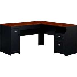 Bush Furniture L Desk - Antique Black / Hansen Cherry - Fairview Series