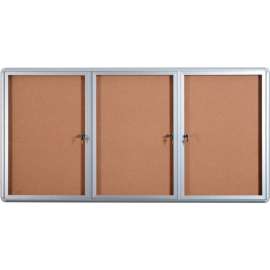 MasterVision Cork Bulletin Enclosed Cabinet, 36x72", Three Swing Doors, Aluminum Frame