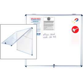 MasterVision Slim Line Magnetic Dry-Erase Enclosed Board Cabinet, Single Top Hinged Door, 47"x 38.5"