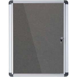 MasterVision Gray Fabric Bulletin Slim Line Enclosed Board Cabinet, 28" X 38", Single Swing Door