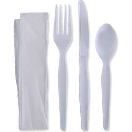 Boardwalk Four-Piece Cutlery Kit, Fork/Knife/Napkin/Teaspoon, Heavyweight, White, 250/case