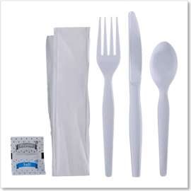 Boardwalk Six-Piece Cutlery Kit, Heavyweight, White, 250/Case