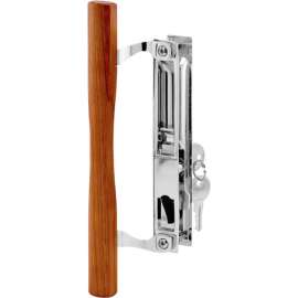 Prime-Line C 1149 Keyed Sliding Door Handle Set With Wood Pull And Key, Chrome, Diecast