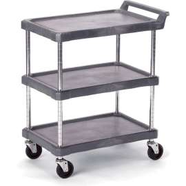 Olympic Storage Utility Cart w/2 Shelves & Chrome Posts, 300 lb. Cap, 28"L x 17"W x 33-1/4"H, Gray