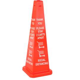 Cortina Lamba 03-600-75 Cone, Orange, 36", "Thank You Please Stay 2 Carts Apart Social Distancing"