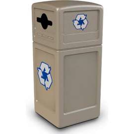 PolyTec Recycling Can w/Dome Lid, 42 Gallon, Beige