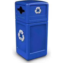 PolyTec Recycling Can w/Dome Lid, Mixed Recycling, 42 Gallon, Blue