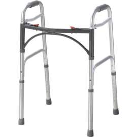 Drive Medical Deluxe Two Button Folding Walker, 15-1/2"L x 22"W, 32" - 39"H, Silver