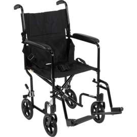 Lightweight Aluminum Transport Wheelchair, Black Frame, 19" Seat Width