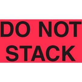 Paper Labels w/ "Do Not Stack" Print, 5"L x 3"W, Fluorescent Red & Black, Roll of 500