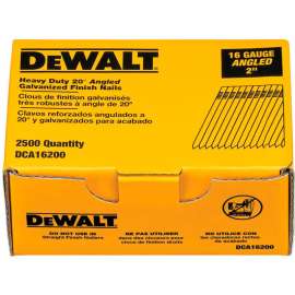 DeWALT DCA16200 Finish Nail, 2 in L, 16 Gauge, Steel, Galvanized, Brad Head, Smooth Shank