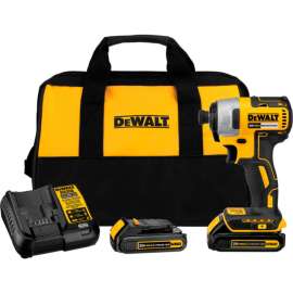 DeWALT 20V MAX Cordless Impact Driver Kit, 1/4", Brushless, Li-Ion, 1500 in-lbs, Var Speed